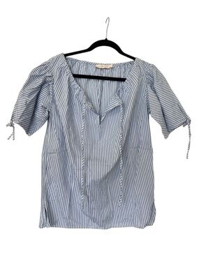 Tory Burch Striped Cotton Tie Detail Blouse Womens XS Blue White